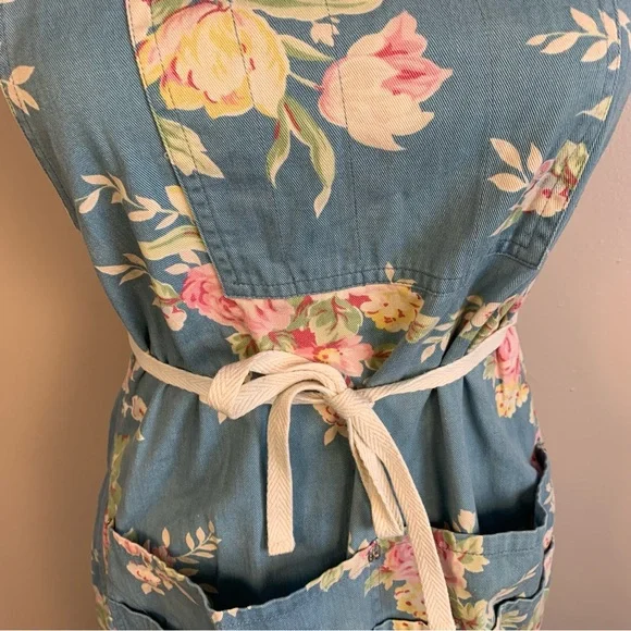 Ralph Lauren VTG 90s Blue Label Floral Denim 90s Apron Wrap Dress - Picture 8 of 13